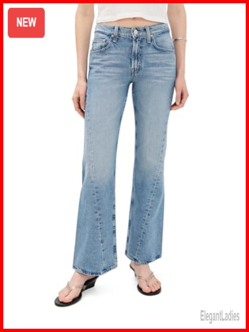 Mid-Rise Straight Leg Jeans with Wide Leg Twist Seam